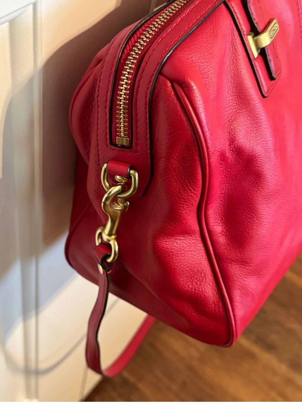 Coach Red Leather Top-Handle Satchel with Gold-Tone Accents - Picture 4 of 8